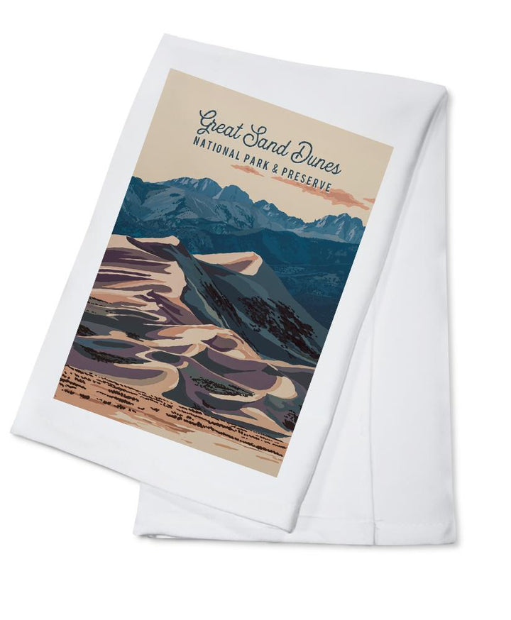 Great Sand Dunes National Park and Preserve, Colorado, Painterly National Park Series, Organic Cotton Kitchen Tea Towels - Lantern Press