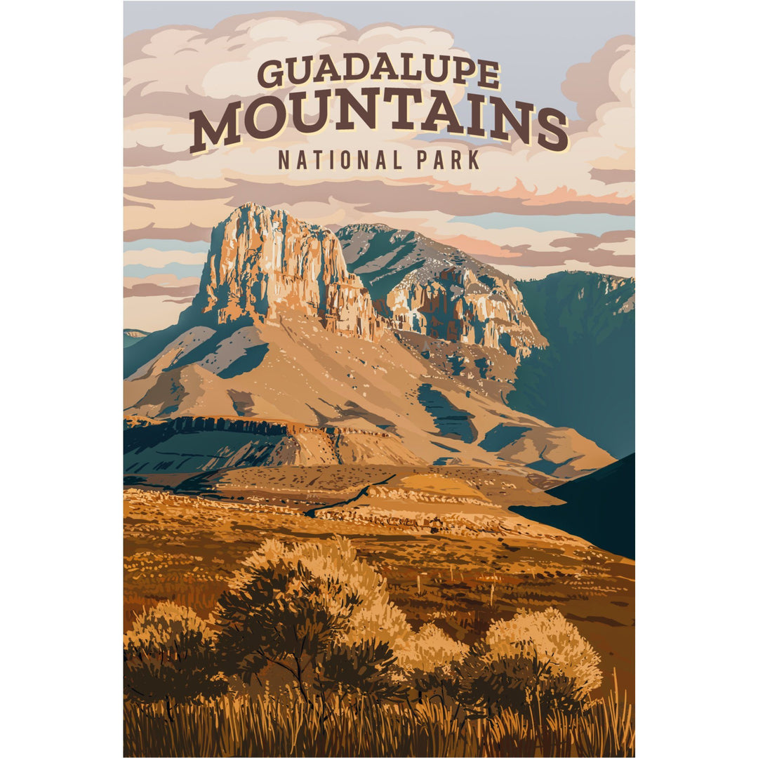 Guadalupe Mountains National Park, Texas, Painterly National Park Series, Organic Cotton Kitchen Tea Towels - Lantern Press