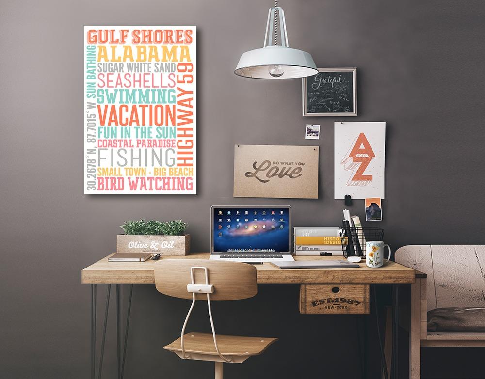 Gulf Shores, Alabama, Typography, Lantern Press Artwork, Stretched Canvas - Lantern Press