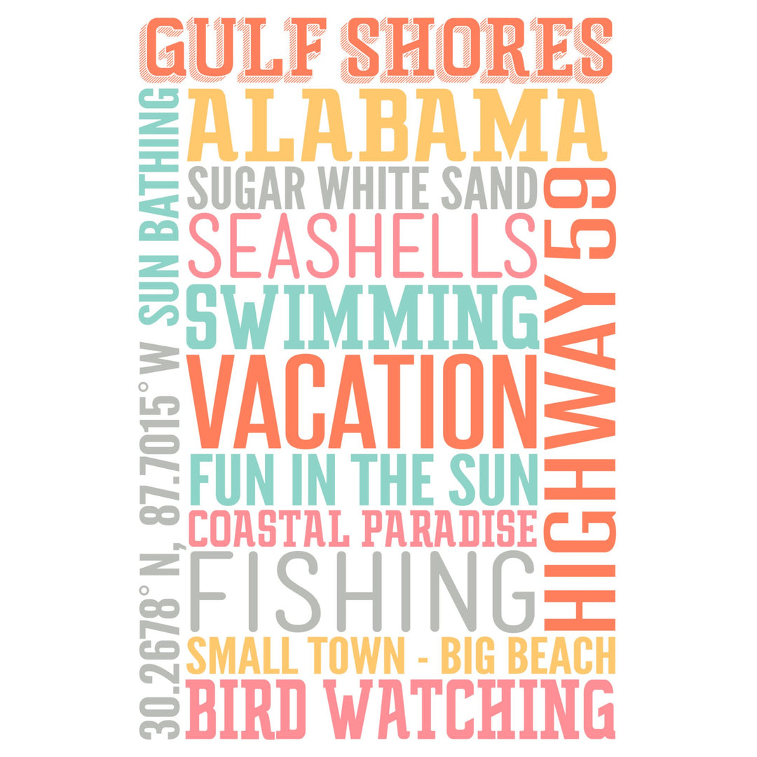 Gulf Shores, Alabama, Typography, Lantern Press Artwork, Stretched Canvas - Lantern Press