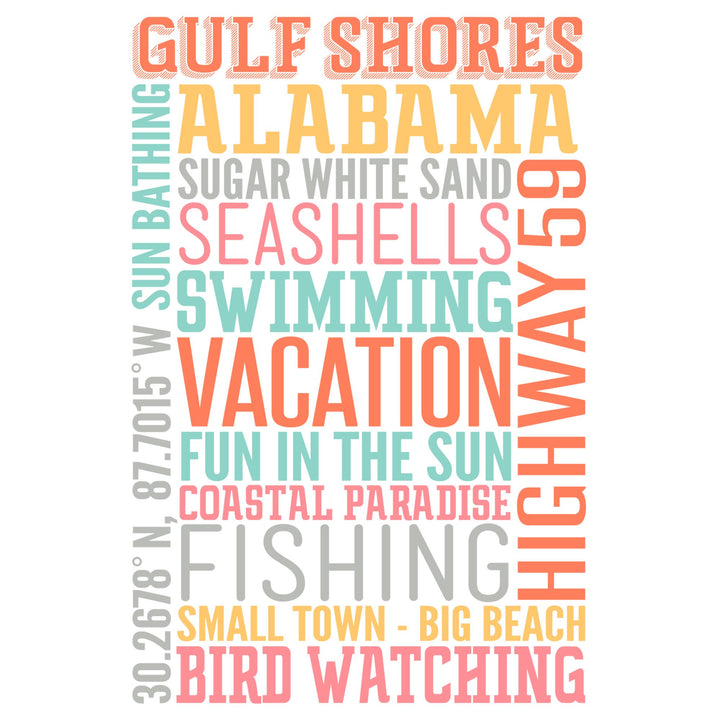 Gulf Shores, Alabama, Typography, Lantern Press Artwork, Stretched Canvas - Lantern Press