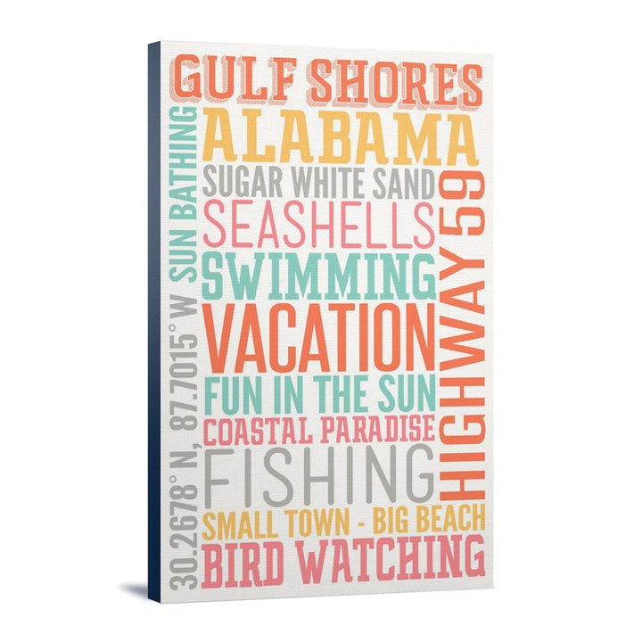 Gulf Shores, Alabama, Typography, Lantern Press Artwork, Stretched Canvas - Lantern Press