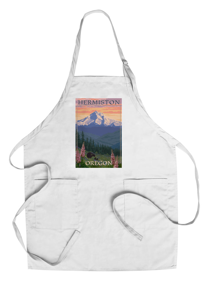 Hermiston, Oregon, Bear Family and Spring Flowers, Organic Cotton Kitchen Tea Towels - Lantern Press