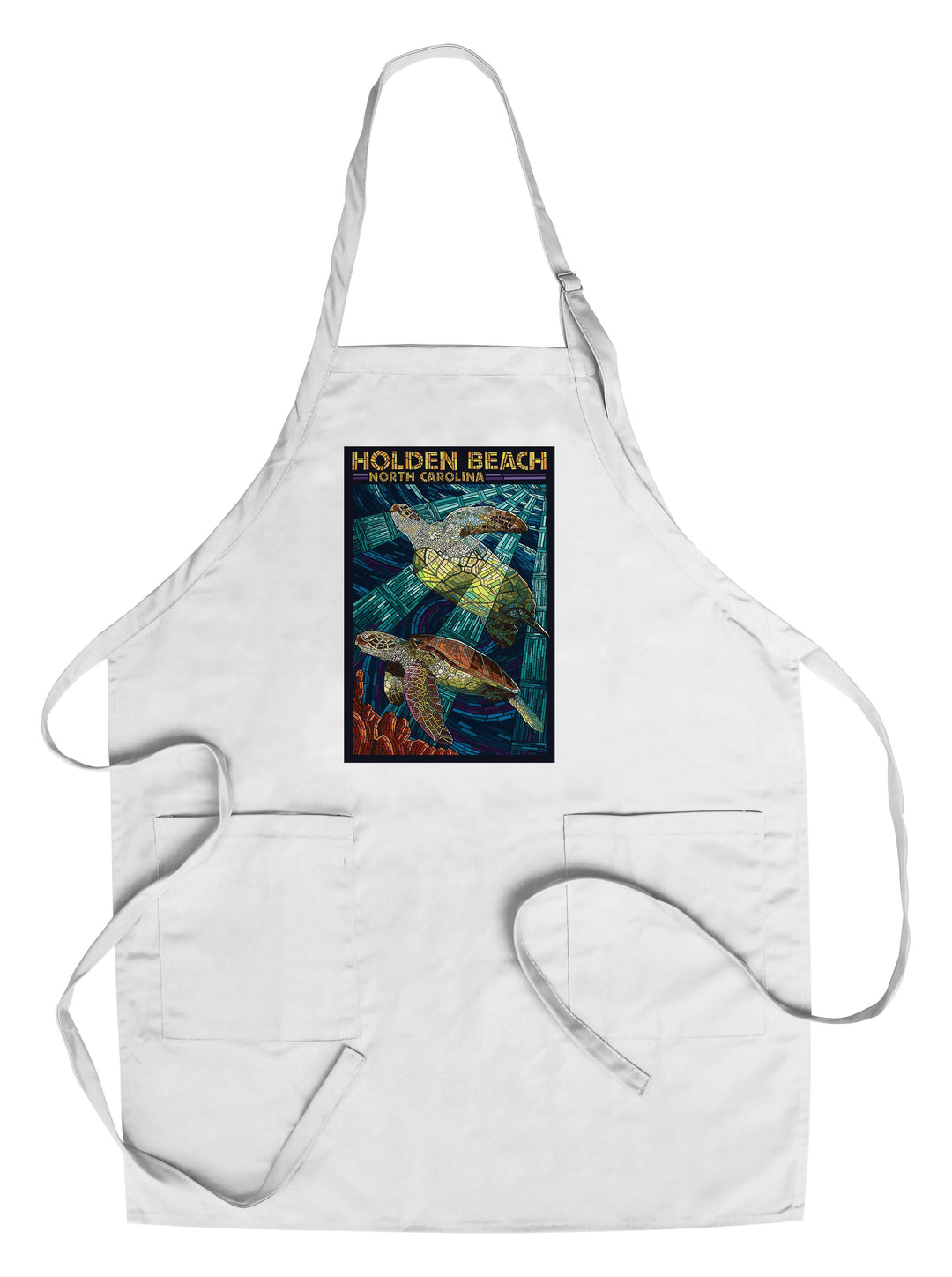 Holden Beach, North Carolina, Sea Turtle Paper Mosaic, Organic Cotton Kitchen Tea Towels - Lantern Press