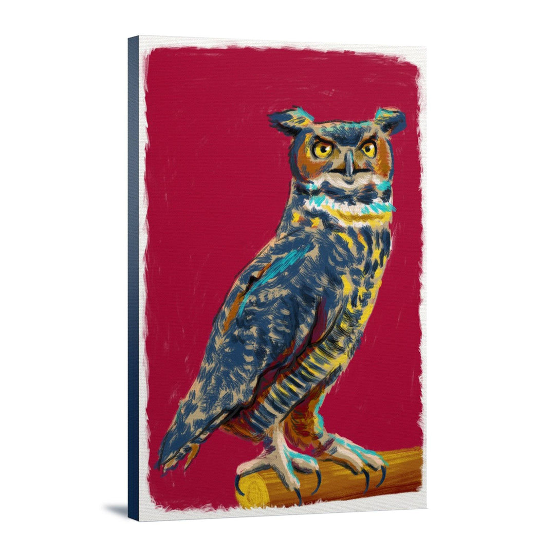 Horned Owl, Vivid Style, Lantern Press Artwork, Stretched Canvas - Lantern Press