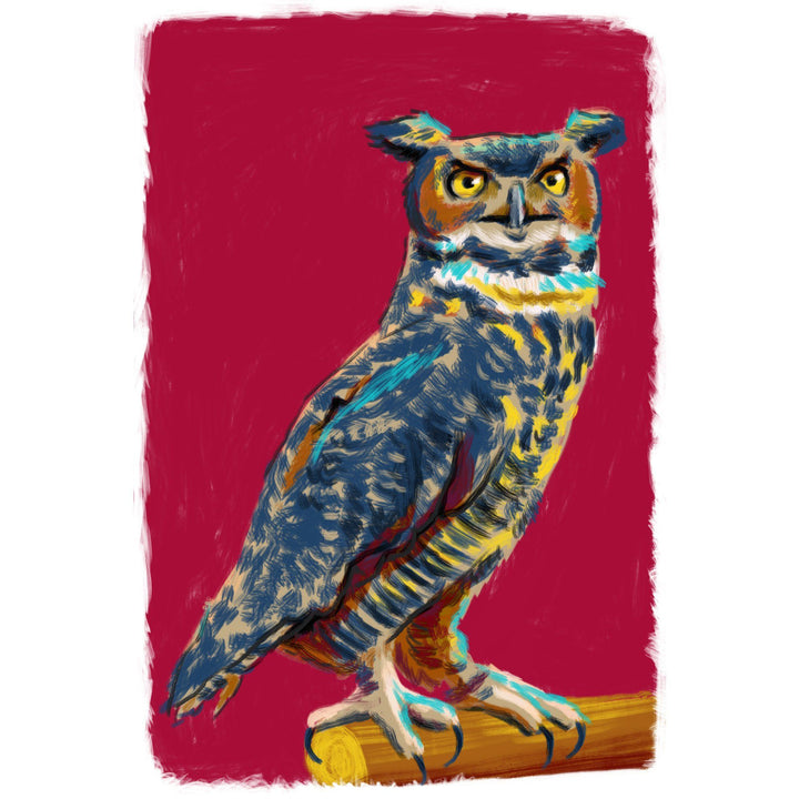 Horned Owl, Vivid Style, Lantern Press Artwork, Stretched Canvas - Lantern Press
