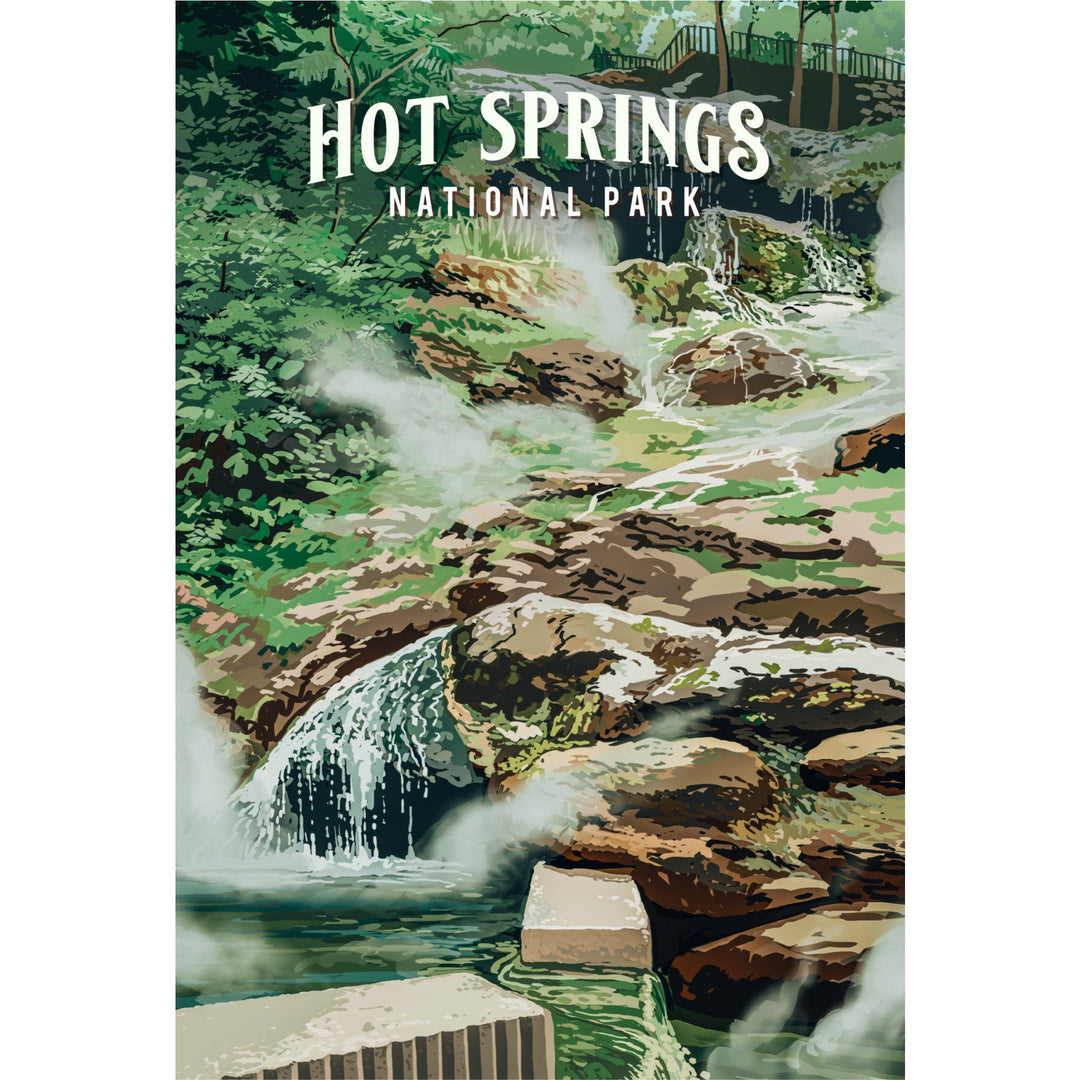 Hot Springs National Park, Arkansas, Painterly National Park Series, Organic Cotton Kitchen Tea Towels - Lantern Press