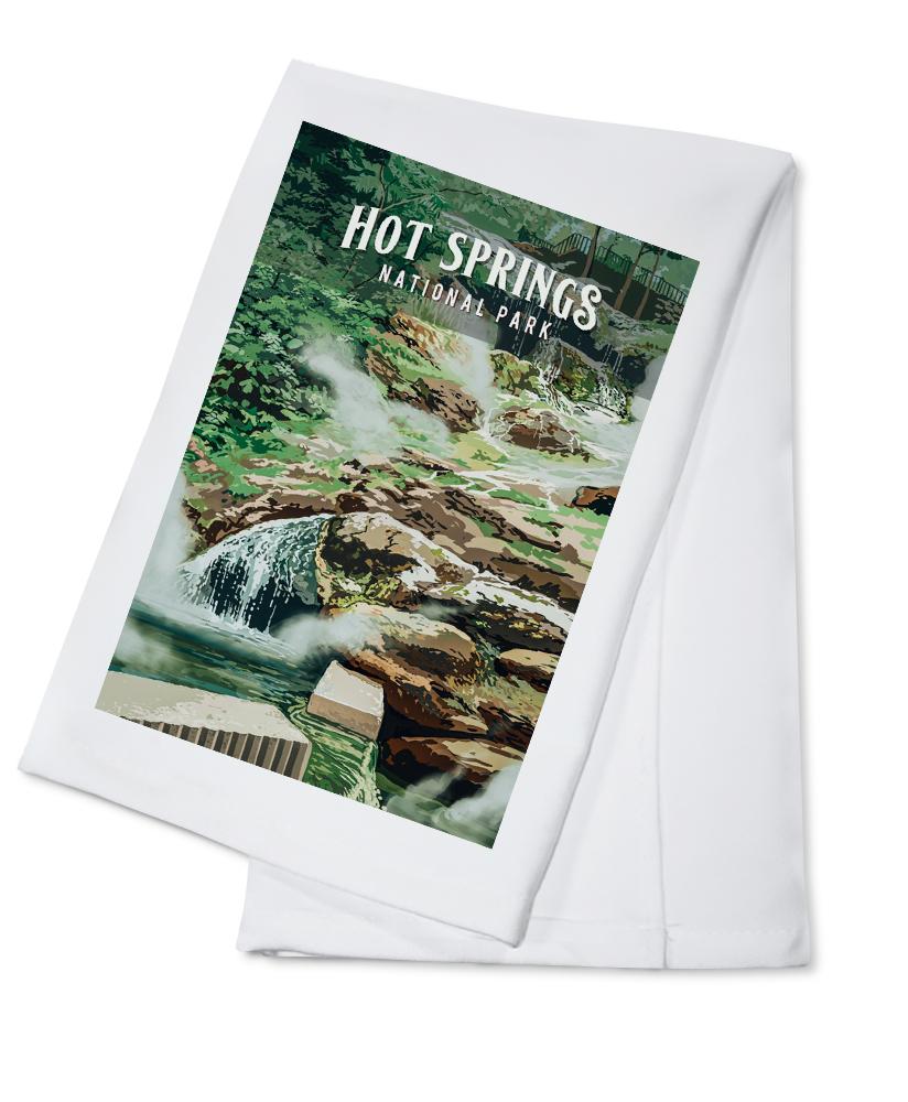 Hot Springs National Park, Arkansas, Painterly National Park Series, Organic Cotton Kitchen Tea Towels - Lantern Press