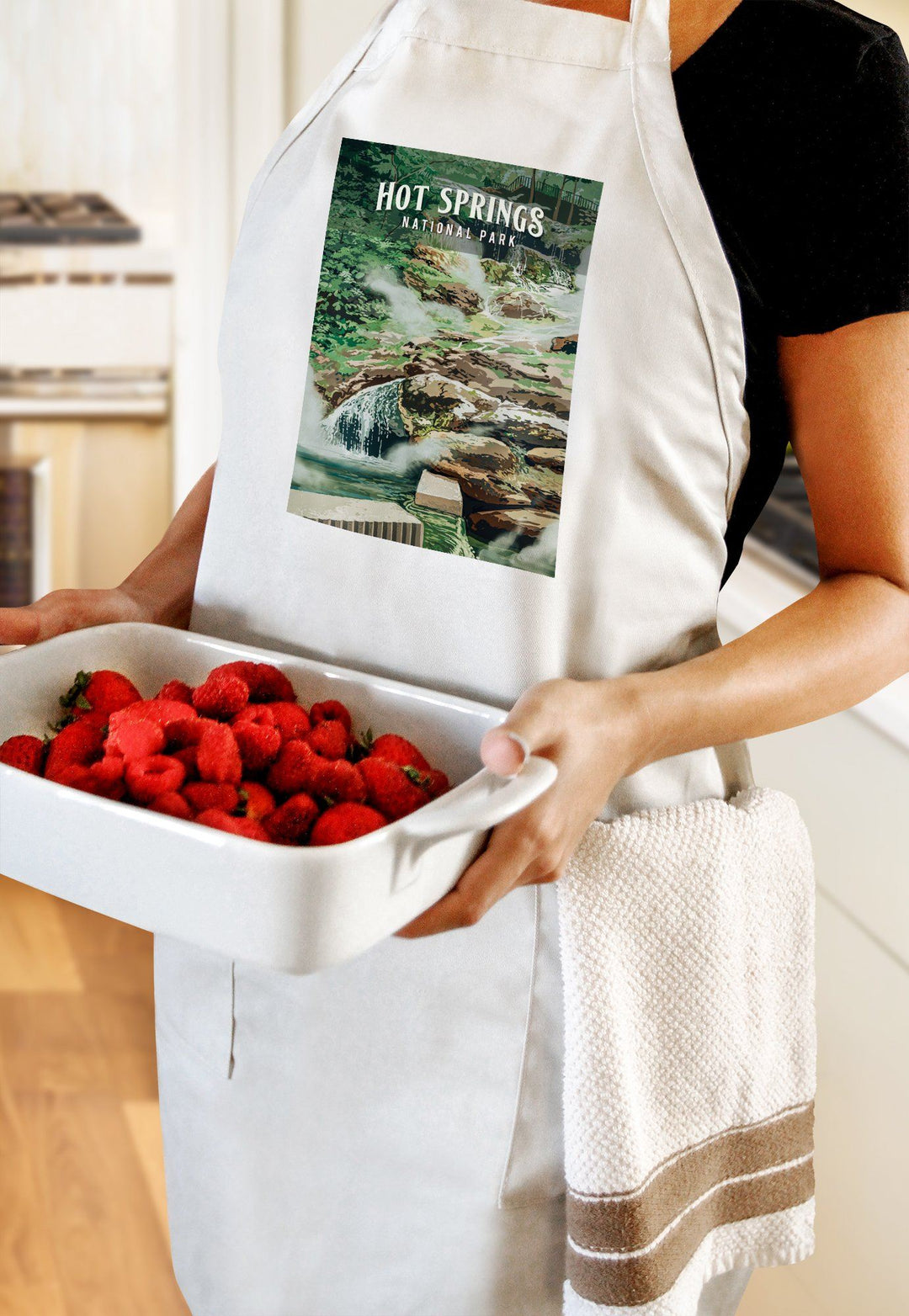 Hot Springs National Park, Arkansas, Painterly National Park Series, Organic Cotton Kitchen Tea Towels - Lantern Press
