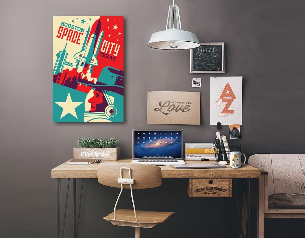 Houston, Texas, Space City, Vector, Lantern Press Artwork, Stretched Canvas - Lantern Press