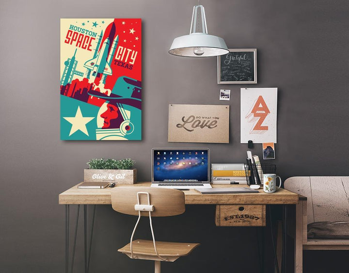 Houston, Texas, Space City, Vector, Lantern Press Artwork, Stretched Canvas - Lantern Press