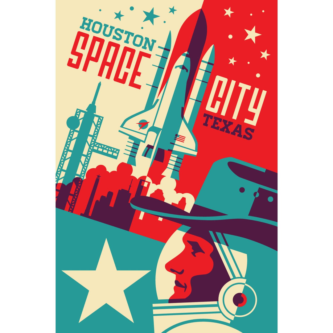 Houston, Texas, Space City, Vector, Lantern Press Artwork, Stretched Canvas - Lantern Press