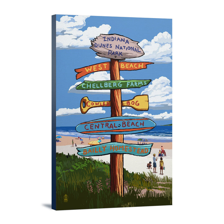 Indiana Dunes National Park, Indiana, Beach Destination Signpost, Lantern Press Artwork, Stretched Canvas - Lantern Press