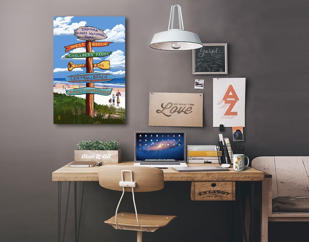 Indiana Dunes National Park, Indiana, Beach Destination Signpost, Lantern Press Artwork, Stretched Canvas - Lantern Press
