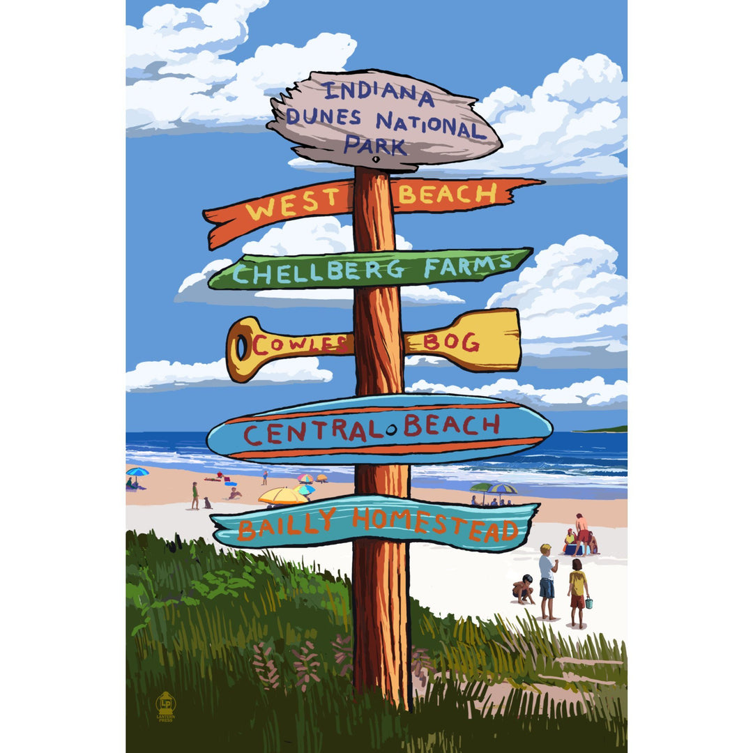 Indiana Dunes National Park, Indiana, Beach Destination Signpost, Lantern Press Artwork, Stretched Canvas - Lantern Press