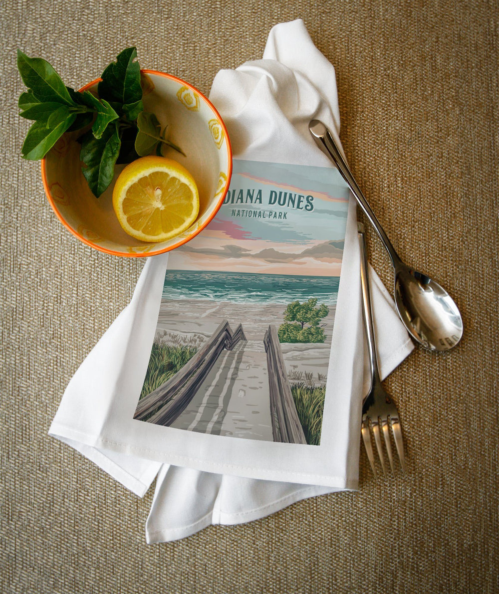 Indiana Dunes National Park, Indiana, Painterly National Park Series, Organic Cotton Kitchen Tea Towels - Lantern Press