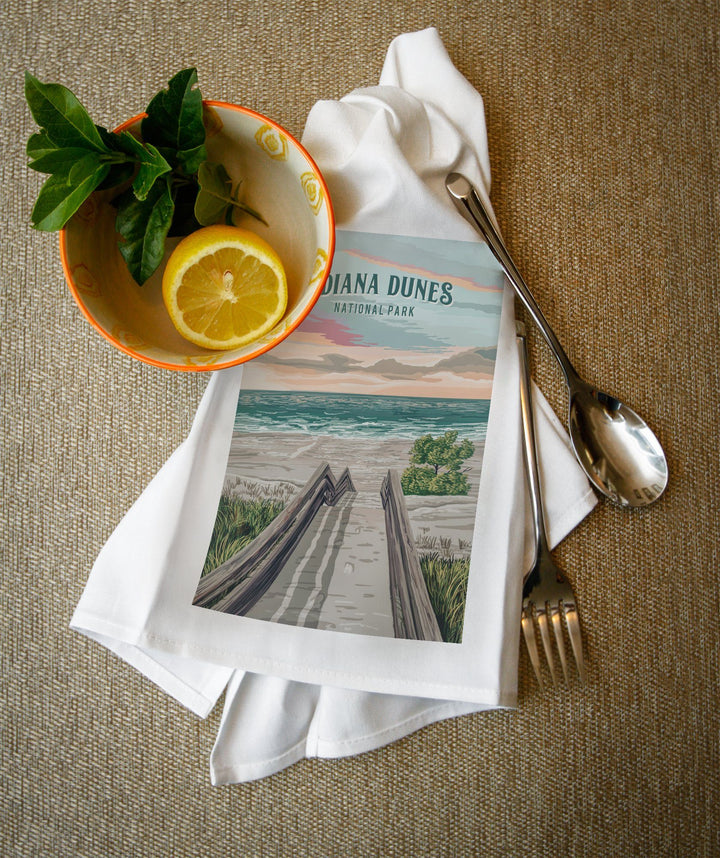 Indiana Dunes National Park, Indiana, Painterly National Park Series, Organic Cotton Kitchen Tea Towels - Lantern Press