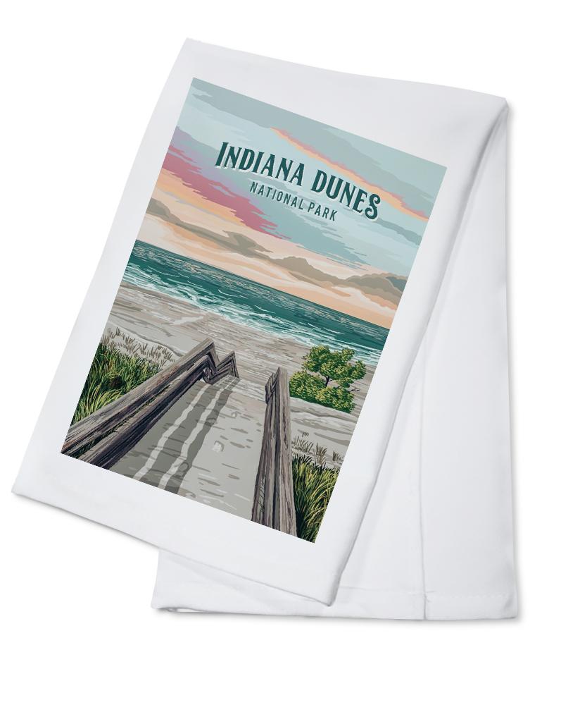 Indiana Dunes National Park, Indiana, Painterly National Park Series, Organic Cotton Kitchen Tea Towels - Lantern Press