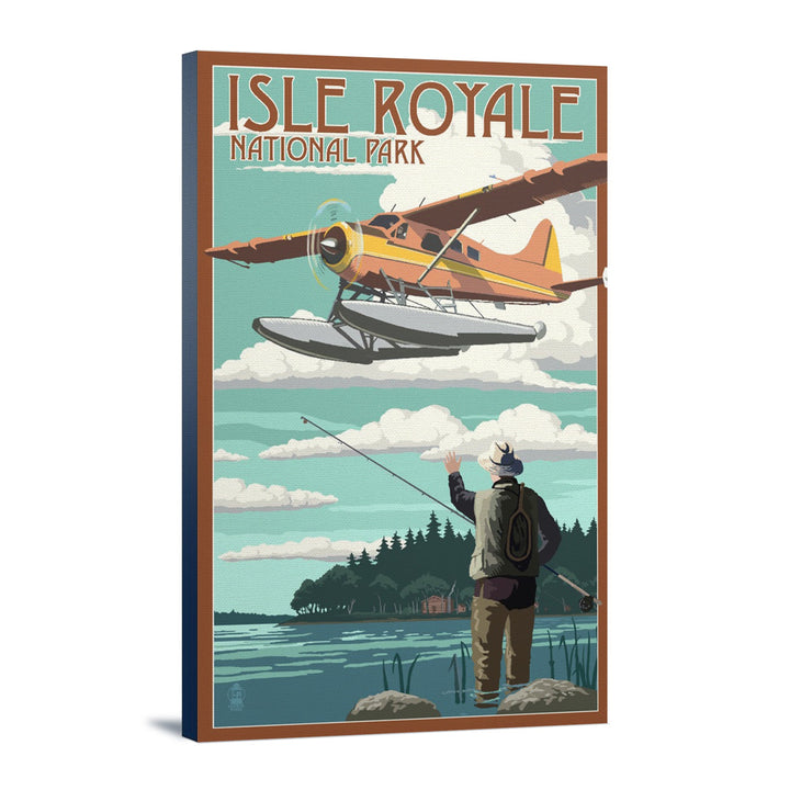 Isle Royale National Park, Michigan, Float Plane & Fisherman, Lantern Press Artwork, Stretched Canvas - Lantern Press