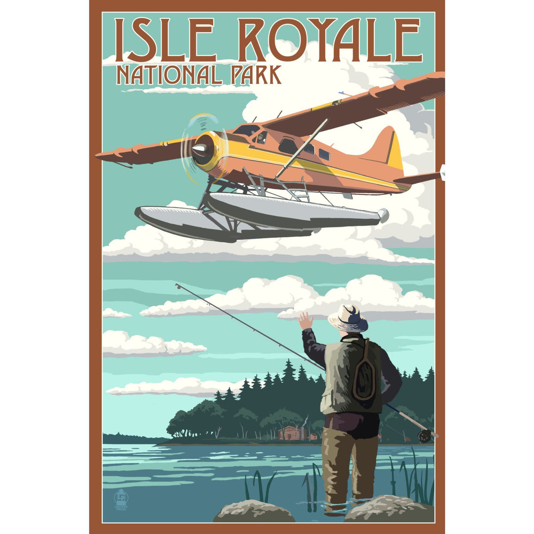 Isle Royale National Park, Michigan, Float Plane & Fisherman, Lantern Press Artwork, Stretched Canvas - Lantern Press