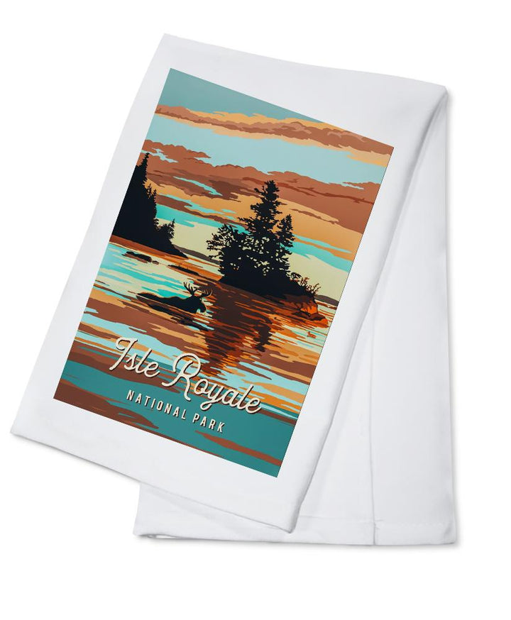 Isle Royale National Park, Michigan, Painterly National Park Series, Organic Cotton Kitchen Tea Towels - Lantern Press