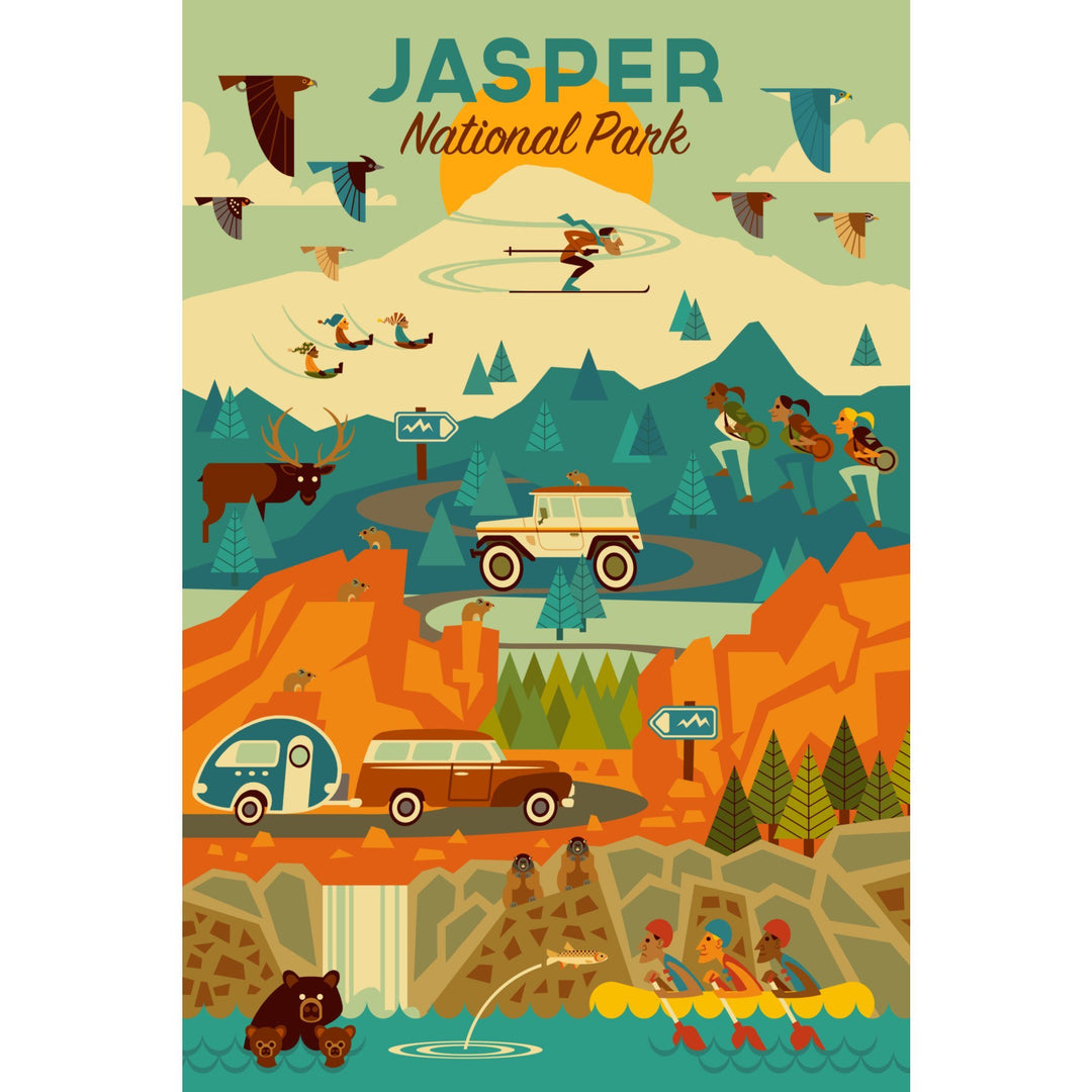 Jasper National Park, Canada, Geometric, Lantern Press Artwork, Stretched Canvas - Lantern Press