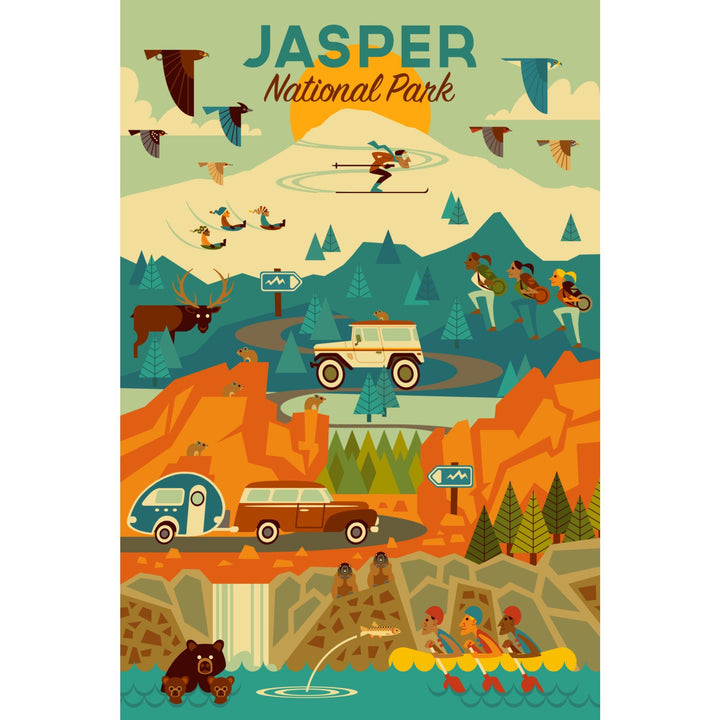 Jasper National Park, Canada, Geometric, Lantern Press Artwork, Stretched Canvas - Lantern Press