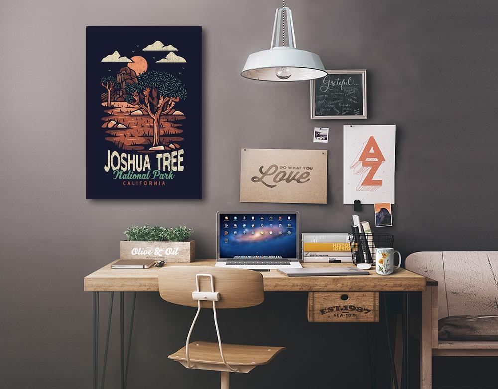 Joshua Tree National Park, California, Distressed Vector, Lantern Press Artwork, Stretched Canvas - Lantern Press