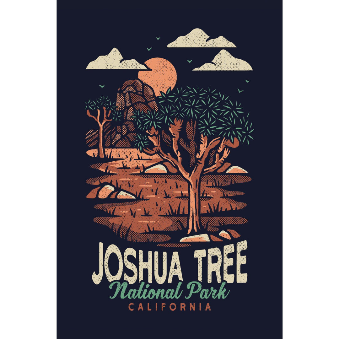 Joshua Tree National Park, California, Distressed Vector, Lantern Press Artwork, Stretched Canvas - Lantern Press