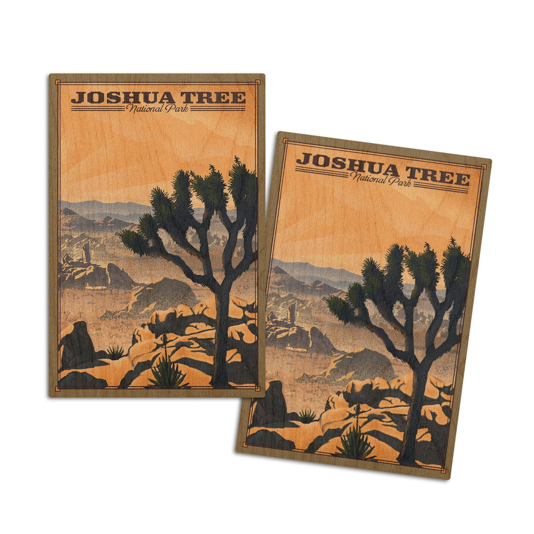 Joshua Tree National Park, California, Lithograph National Park Series, Lantern Press Artwork, Wood Signs and Postcards Wood Lantern Press 4x6 Wood Postcard Set 
