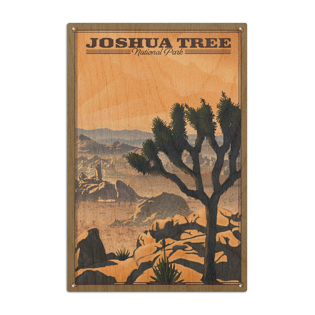 Joshua Tree National Park, California, Lithograph National Park Series, Lantern Press Artwork, Wood Signs and Postcards Wood Lantern Press 6x9 Wood Sign 