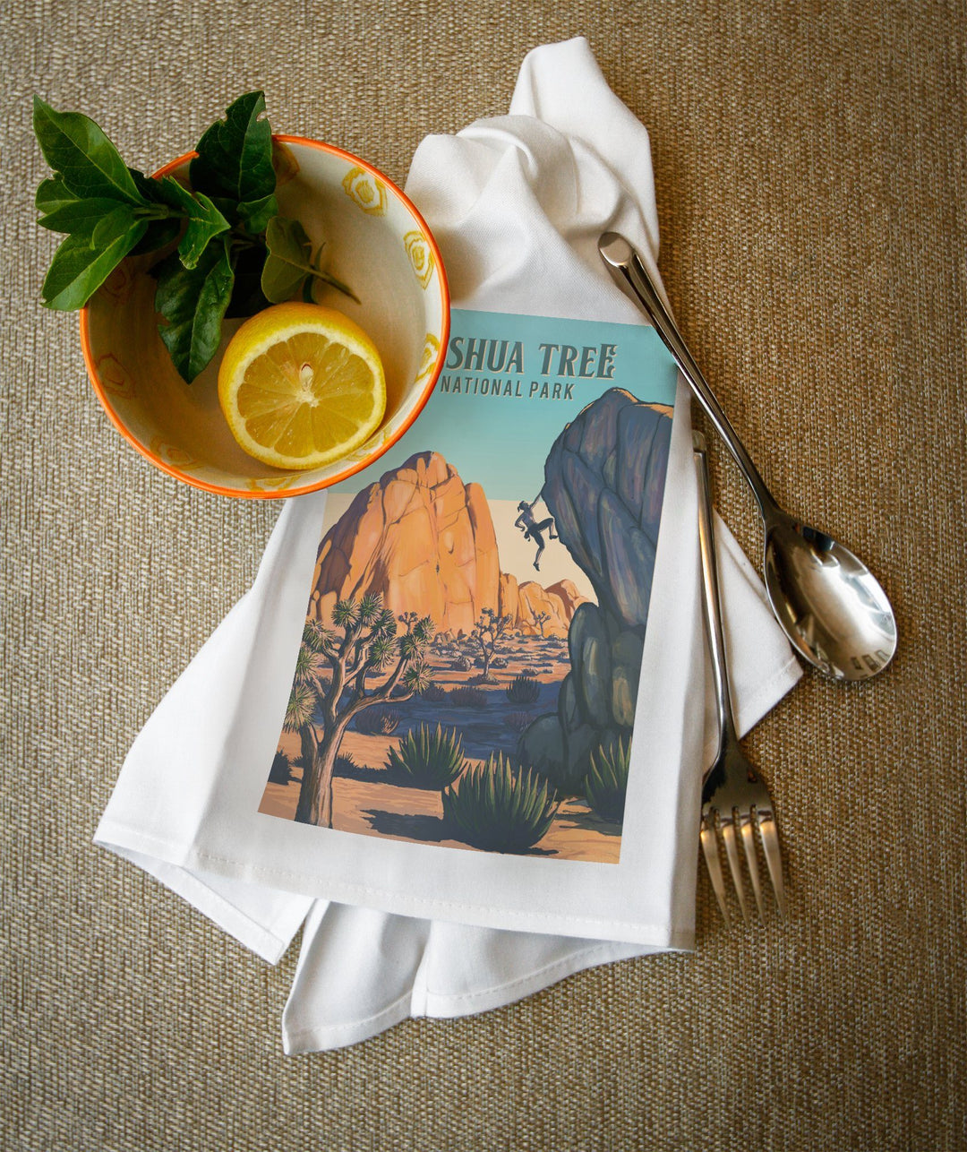 Joshua Tree National Park, California, Painterly National Park Series, Organic Cotton Kitchen Tea Towels - Lantern Press
