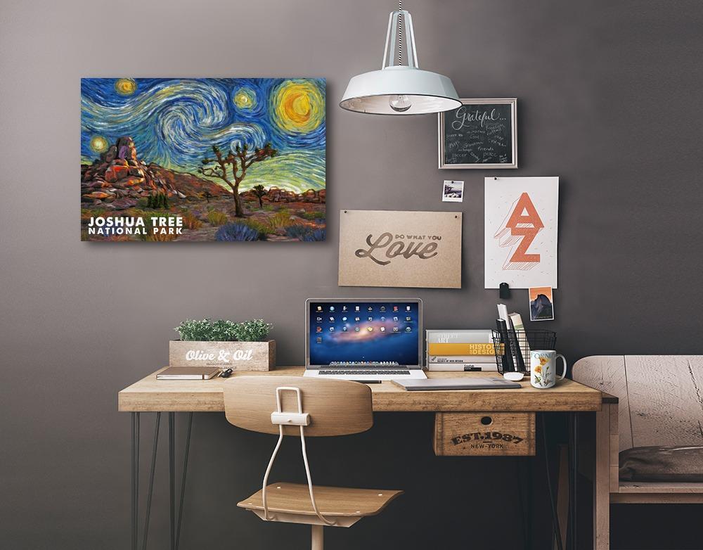 Joshua Tree National Park, Starry Night National Park Series, Lantern Press Artwork, Stretched Canvas - Lantern Press