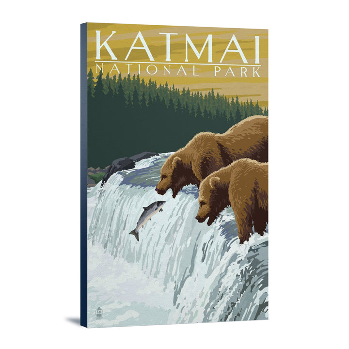 Katmai National Park, Alaska, Bears, Lantern Press Artwork, Stretched Canvas - Lantern Press