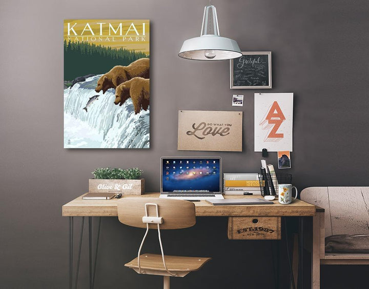 Katmai National Park, Alaska, Bears, Lantern Press Artwork, Stretched Canvas - Lantern Press