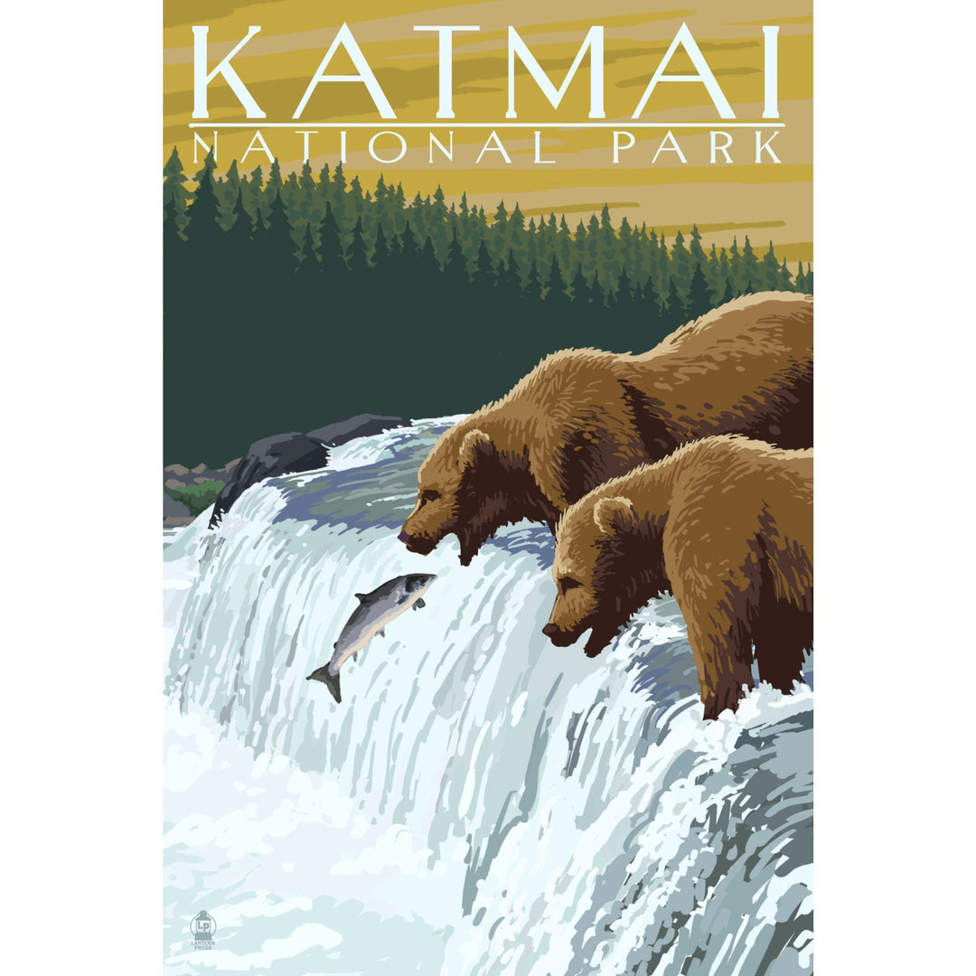 Katmai National Park, Alaska, Bears, Lantern Press Artwork, Stretched Canvas - Lantern Press