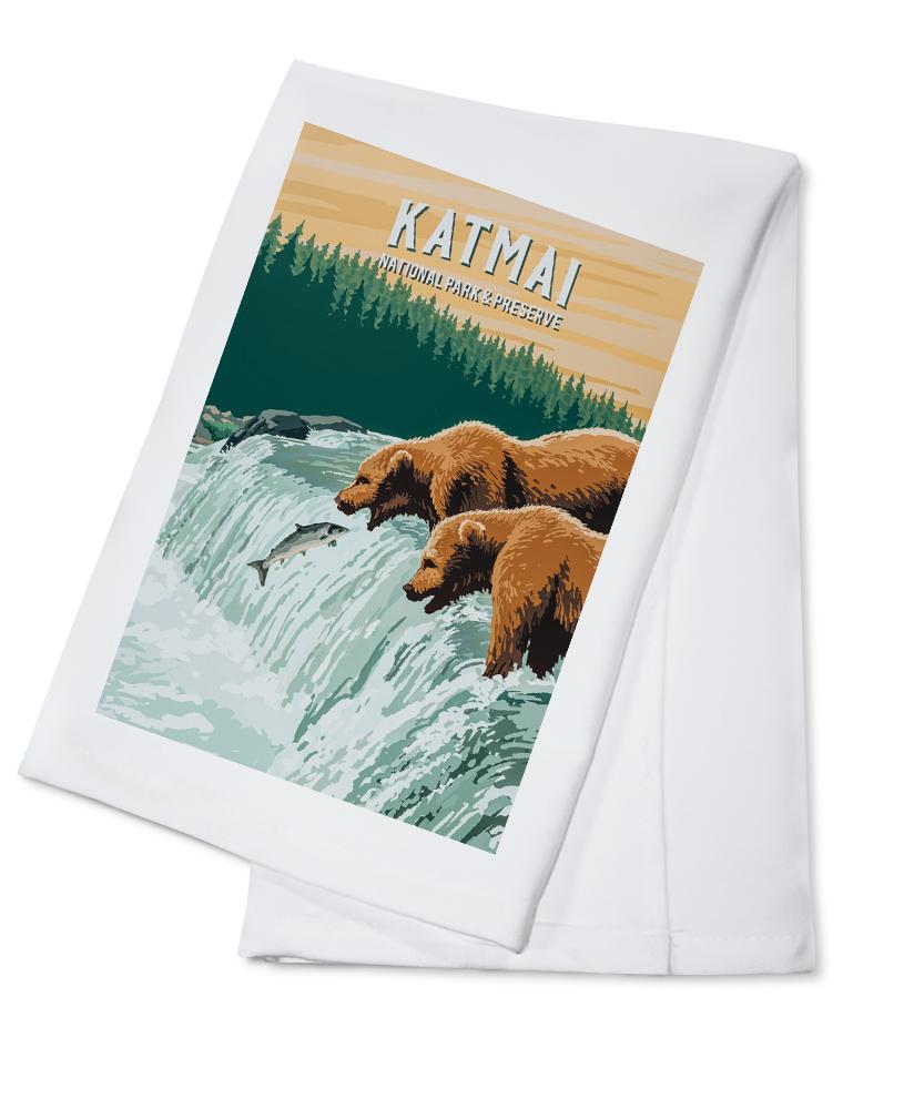 Katmai National Park, Alaska, Painterly National Park Series, Organic Cotton Kitchen Tea Towels - Lantern Press