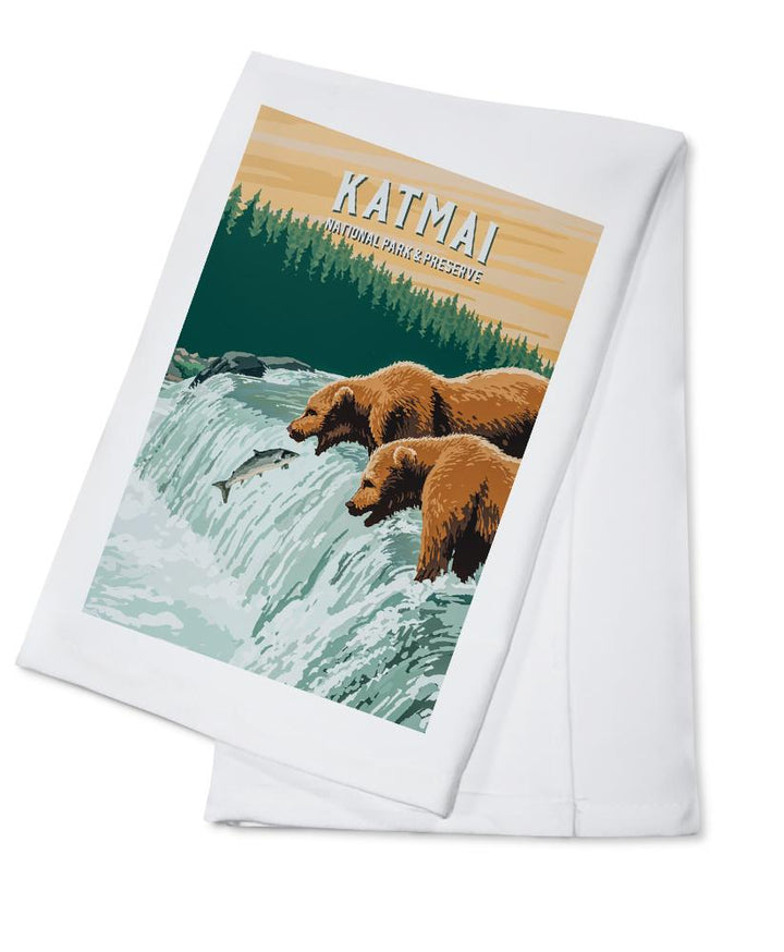 Katmai National Park, Alaska, Painterly National Park Series, Organic Cotton Kitchen Tea Towels - Lantern Press