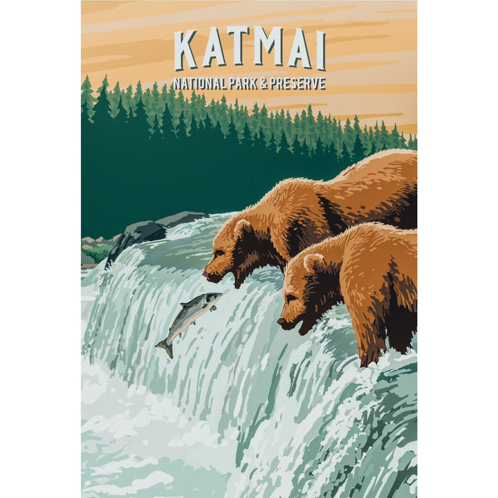 Katmai National Park, Alaska, Painterly National Park Series, Organic Cotton Kitchen Tea Towels - Lantern Press