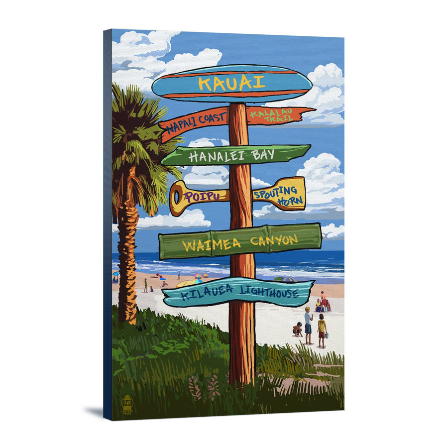 Kauai, Hawaii, Destinations Sign, Lantern Press Artwork, Stretched Canvas - Lantern Press