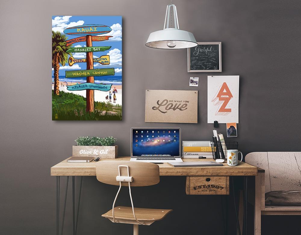Kauai, Hawaii, Destinations Sign, Lantern Press Artwork, Stretched Canvas - Lantern Press
