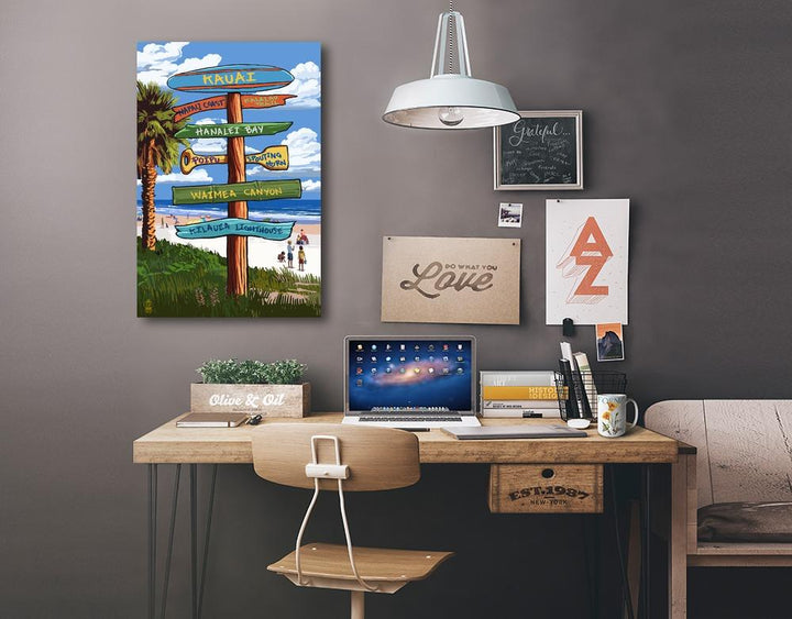 Kauai, Hawaii, Destinations Sign, Lantern Press Artwork, Stretched Canvas - Lantern Press