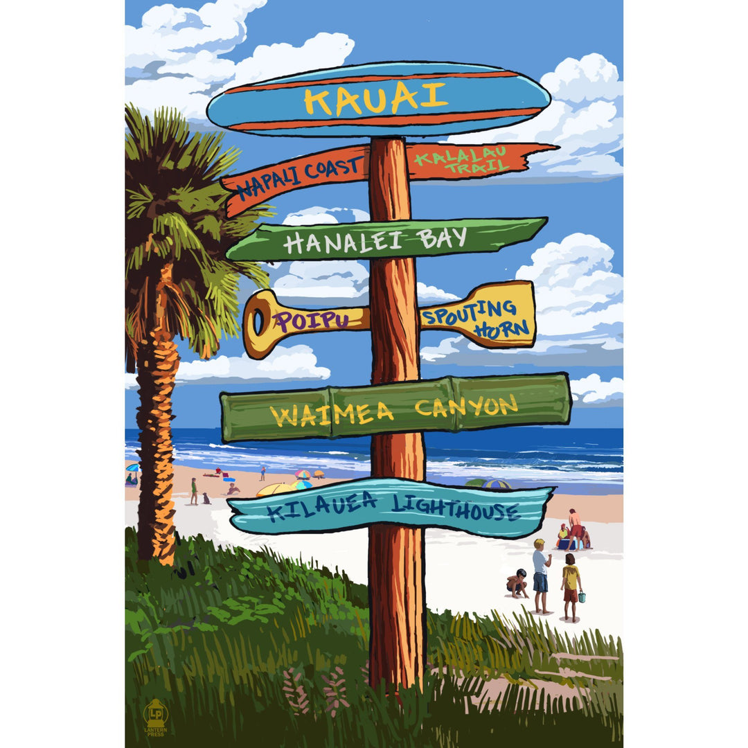 Kauai, Hawaii, Destinations Sign, Lantern Press Artwork, Stretched Canvas - Lantern Press
