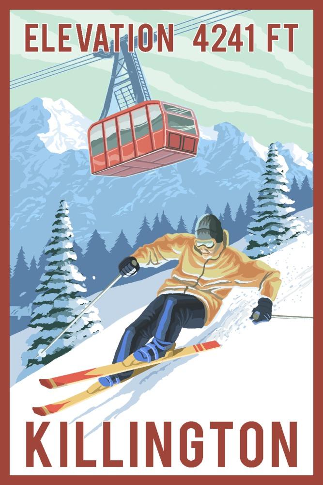 Killington, Vermont, Elevation, Skier and Tram, Art & Giclee Prints - Lantern Press