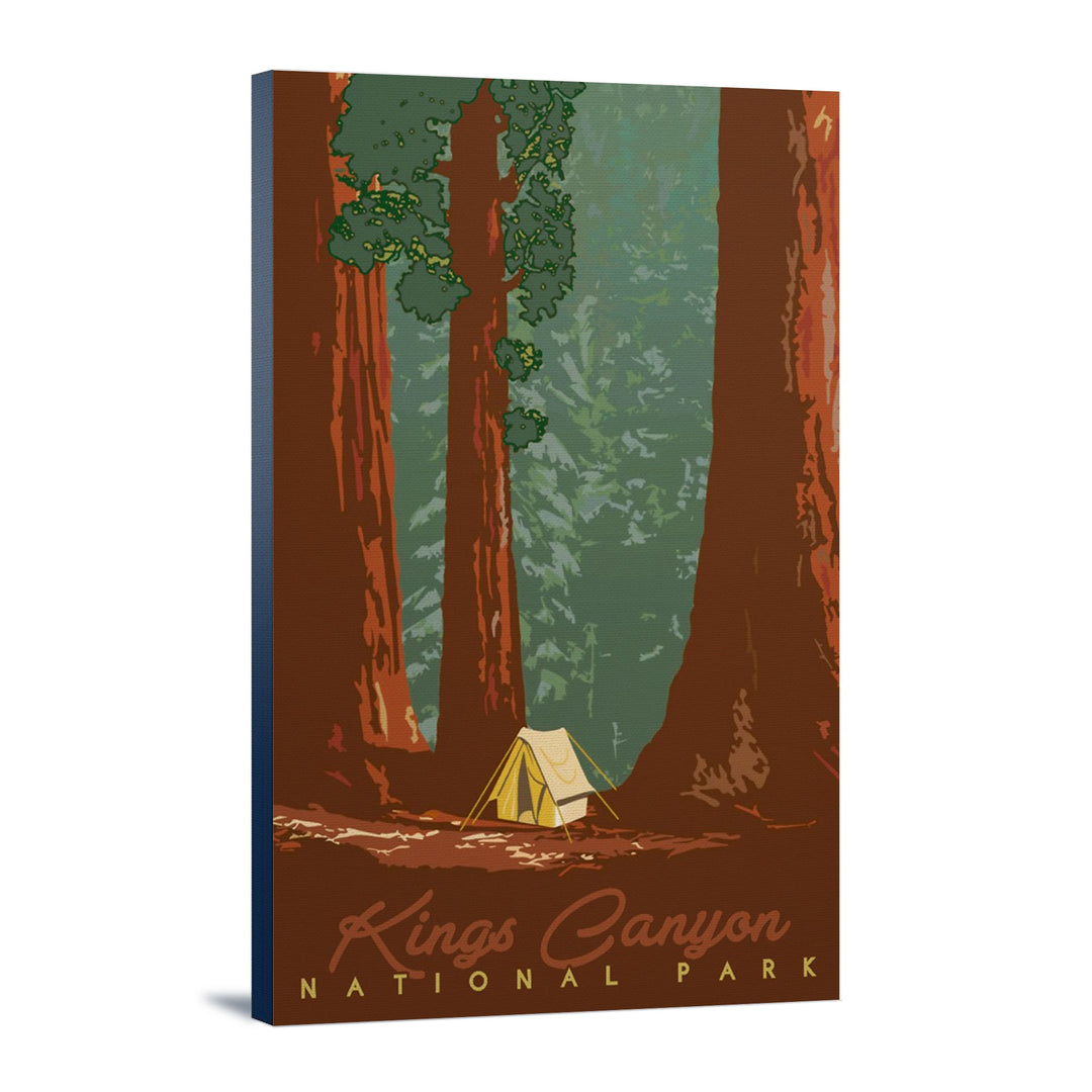 Kings Canyon National Park, California, Redwood Forest View, Sequoias & Tent, Lantern Press, Stretched Canvas - Lantern Press