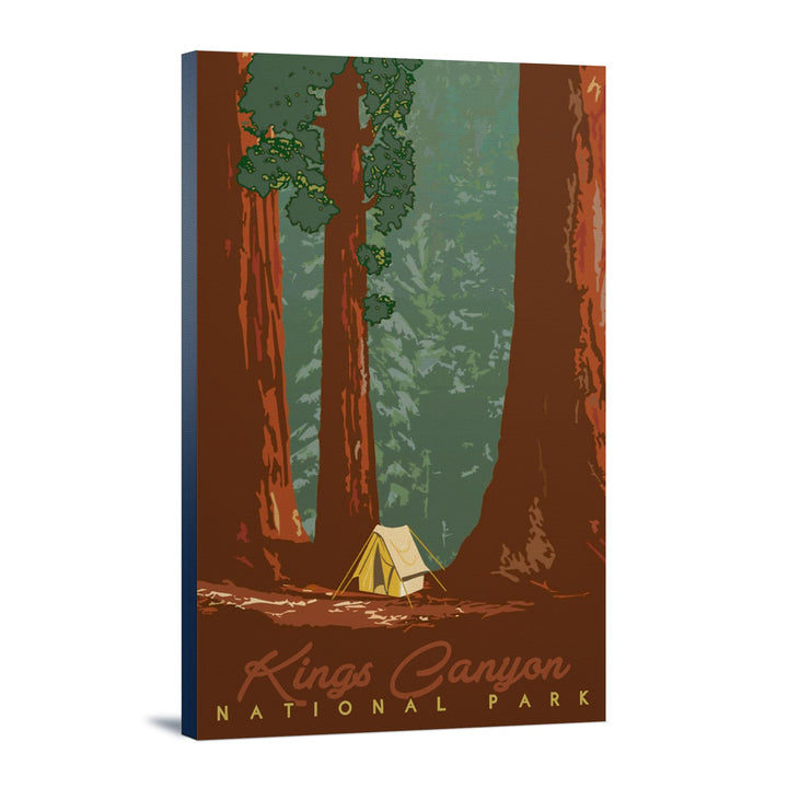 Kings Canyon National Park, California, Redwood Forest View, Sequoias & Tent, Lantern Press, Stretched Canvas - Lantern Press