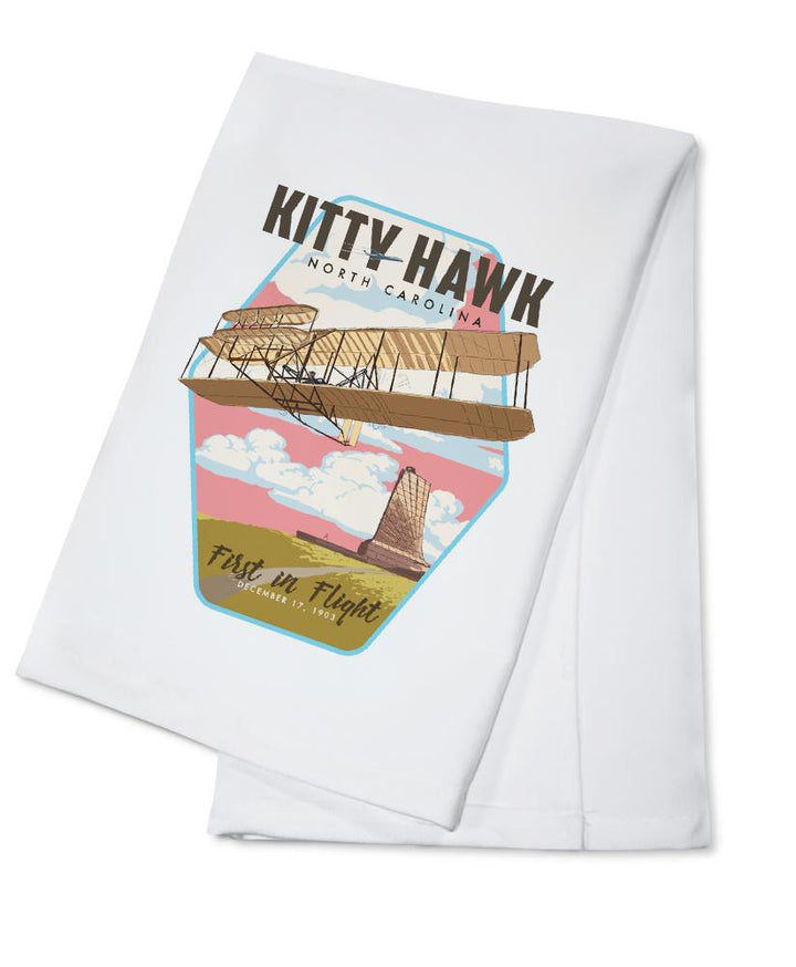 Kitty Hawk, North Carolina, First in Flight, Contour, Organic Cotton Kitchen Tea Towels - Lantern Press