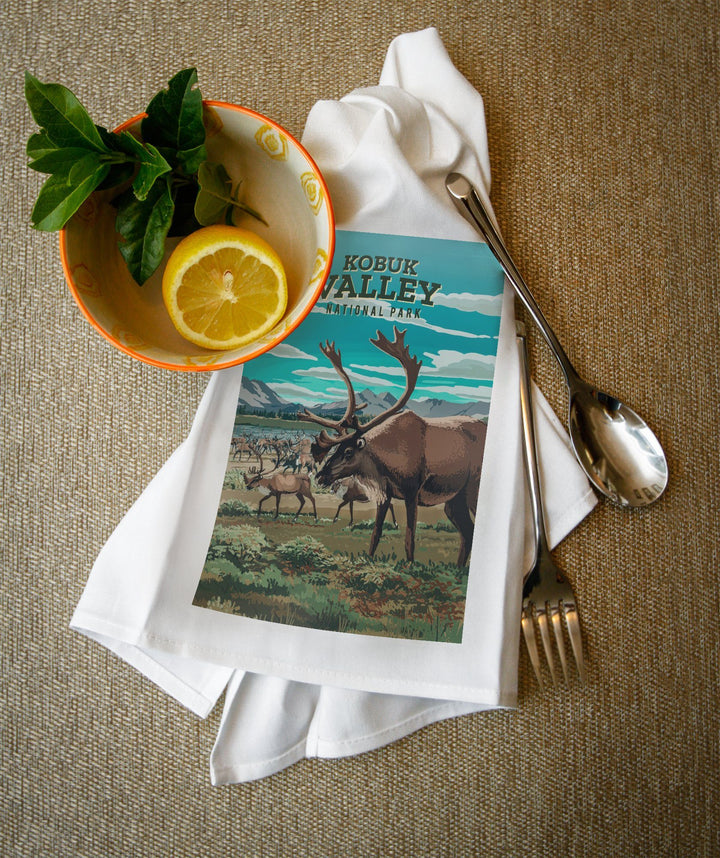 Kobuk Valley National Park, Alaska, Painterly National Park Series, Organic Cotton Kitchen Tea Towels - Lantern Press