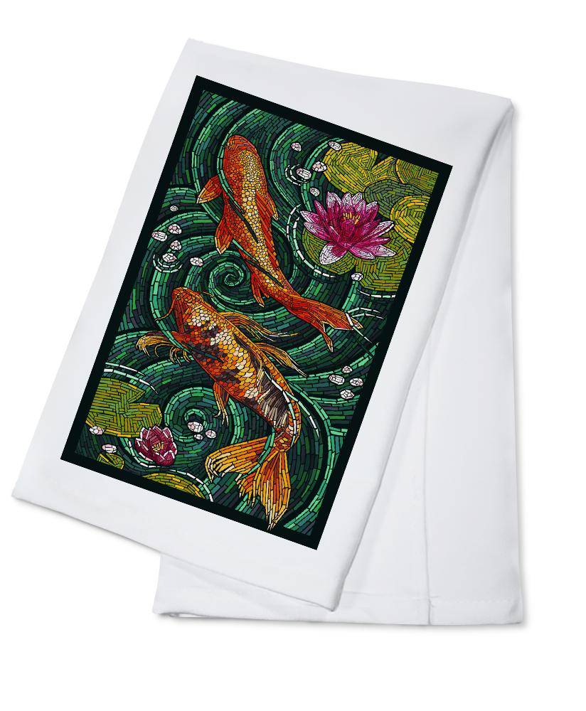 Koi, Paper Mosaic, Organic Cotton Kitchen Tea Towels - Lantern Press