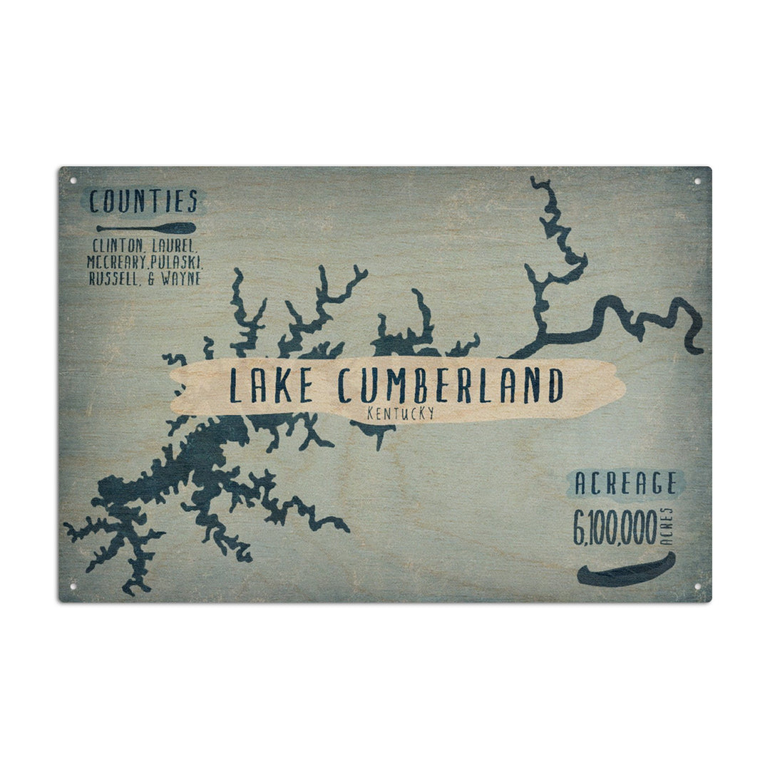Lake Cumberland, Kentucky, Lake Essentials, Shape, Acreage & County, Lantern Press Artwork, Wood Signs and Postcards - Lantern Press